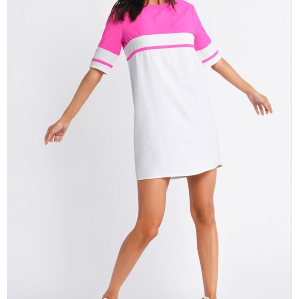 PINK 
STRIPES l& IVORY SHIFT DRESS